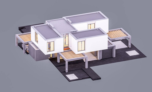 现代住宅的三维立体渲染