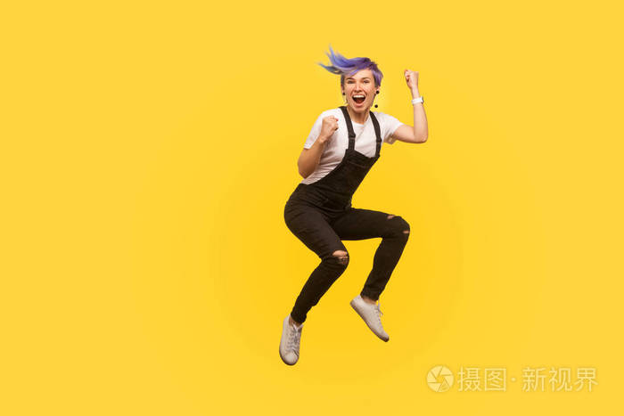 yes i did it! portrait of enthusiastic lively hipster girl with