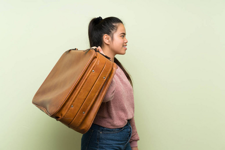 幸福 行李 手柄 青少年 亚洲 女人 手提箱 案例 女士
