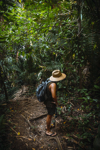 徒步旅行者 美女 旅游业 旅行者 郁郁葱葱 背包客 肖像