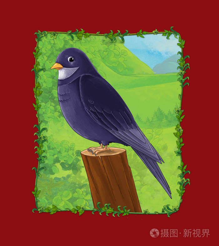 卡通场景与美丽的杜鹃鸟在草地插图