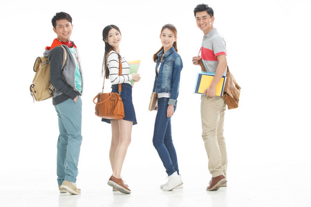年轻的大学生背着书包 照片