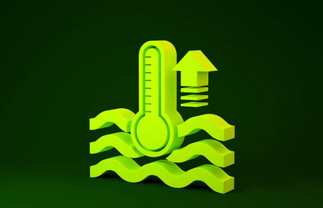 黄色水温表测量冷和热图标隔离在绿色背景上.