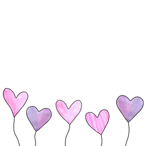 手绘气球沿底边.生日情人节贺卡母亲节爱的宣言网络的简单插图照片