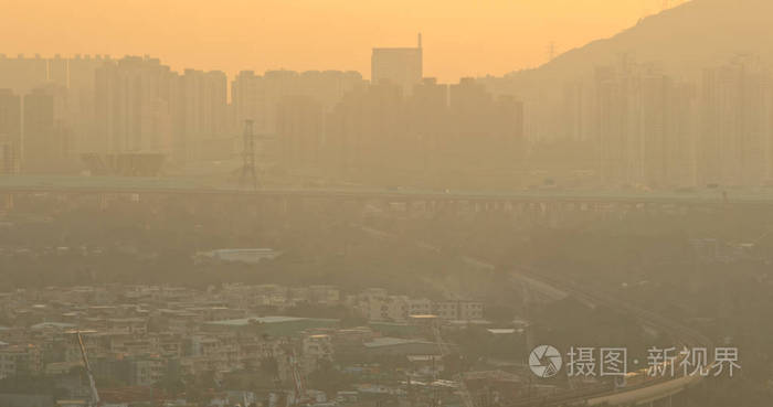 城市 天际线 在里面 薄雾 九龙 建筑学 香港 烟雾缭绕