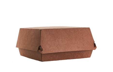 白色背景隔离的汉堡用封闭空白牛皮纸盒