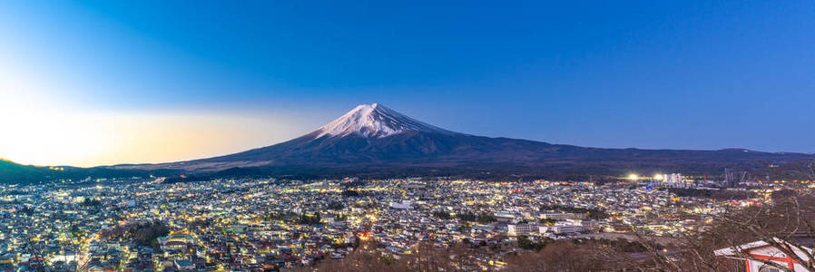 旅游业 全景 美丽的 冬天 暮光 地标 亚洲 山梨 日本人