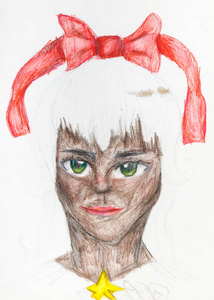 仙女 眼睛 手绘 铅笔 照片 性格 纸张 肖像 猫女 头发