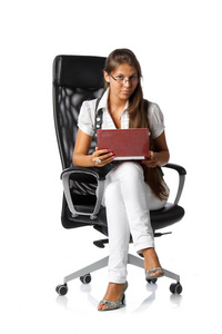 商业 经理 女孩 笔记本电脑 女士 扶手椅 办公室 笔记本