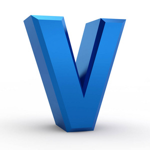 V蓝色字母白底插图三维渲染