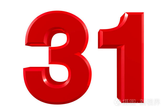 白色背景上的红色数字31插图3d渲染