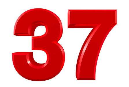 白色背景上的红色数字37插图3D渲染