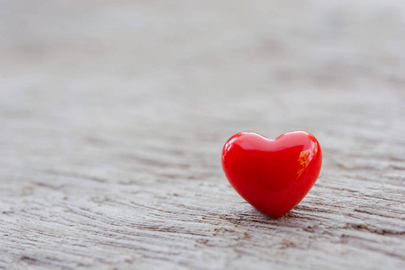 Valentines Day background with red hearts on plank wooden, copy 