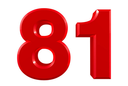 白色背景上的红色数字81插图3D渲染