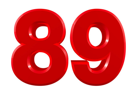 白色背景上的红色数字89插图3D渲染