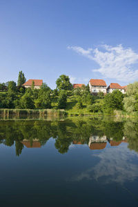 德国 水域 内卡 修道院 欧洲 池塘