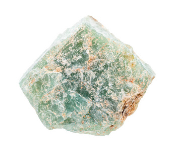 粗糙的绿色磷灰石岩石孤立在白色