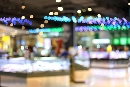 商业购物中心百货商场彩色灯光室内装饰模糊背景图像