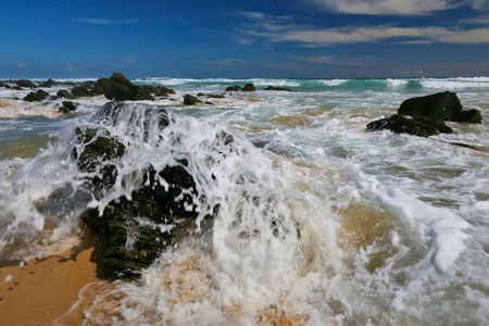 自然 天空 旅行 盐水 海洋 美丽的 波浪 海景 海滩 打破