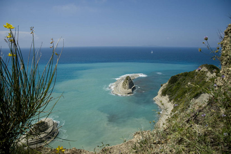 海岸 斗篷 繁荣的 岩石 冲浪 风景 希腊 在里面 自然