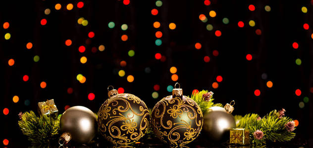 Bright balls for decoration, pine branches, souvenirs 