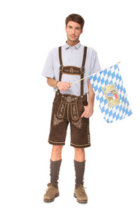 男人 旗帜 美丽的 肖像 巴伐利亚 传统 衬衫 美好的 站立