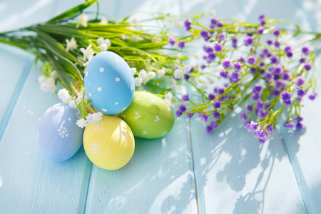 花的 美丽的 木材 颜色 四月 特写镜头 庆祝 桌子 鸡蛋