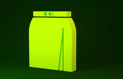 绿色背景上孤立的黄色裙子图标。极简主义概念。三维插图三维渲染