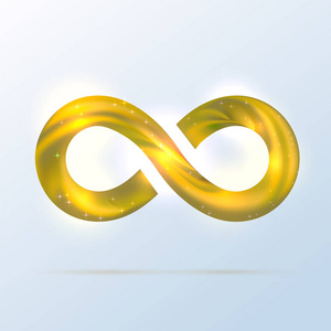 波浪无限亮金色融合swoosh ribbin infinity标志.带阴影的三维体积图.