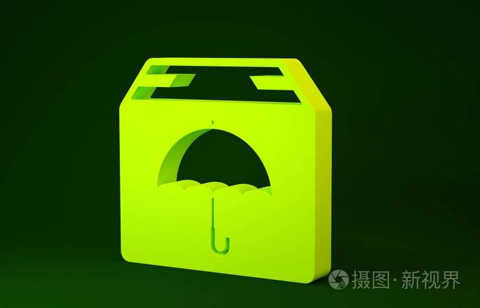 黄色送货包裹绿色背景上有伞形标志图标带有雨伞标志的纸箱物流和交付