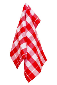Towels isolated. Closeup of a red and white checkered napkin or 