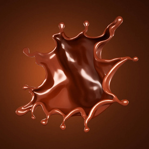 飞溅，一股巧克力。三维插图，三维渲染。