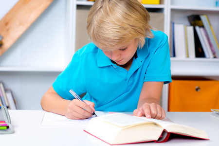 铅笔 小学生 桌子 在室内 学校 写作 课程 研究 阅读