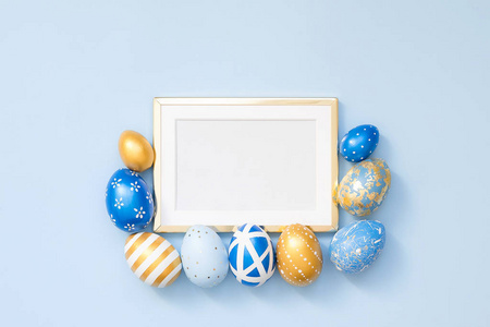 Frame with gold decorated easter eggs with copy space for text o