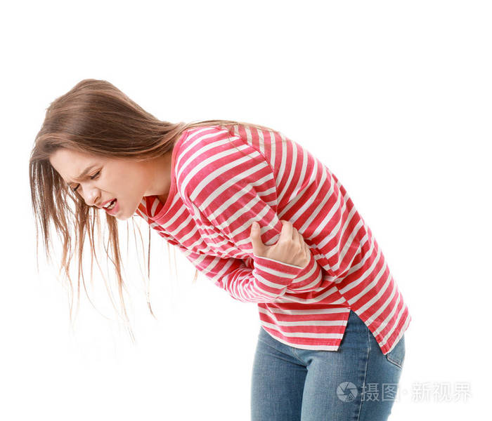 白底女青年胃痛