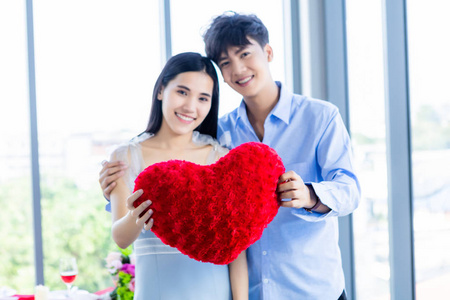 Valentines day concept,asian Young happy sweet couple Abstract 