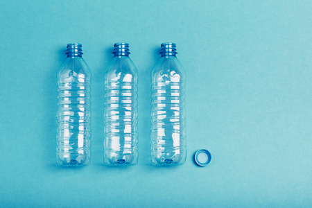 Empty plastic bottle, cup and cap collected to recycling