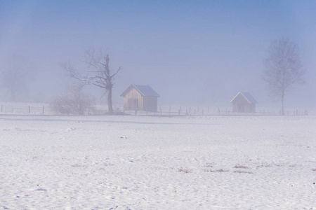 寒冷的 季节 解冻 十二月 自然 冬天 苍穹 巴伐利亚 小屋