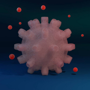 感染性艾滋病毒艾滋病流感病毒或冠状病毒的3d插图。背景我国罕见的新型致病性传染病病毒暴发流行。病毒周围有红色抗体。