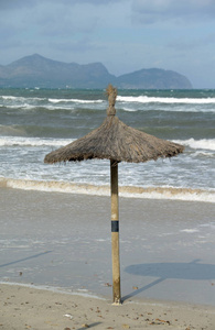 海岸 小岛 海滩 遮阳板 西班牙 马洛卡 海滨