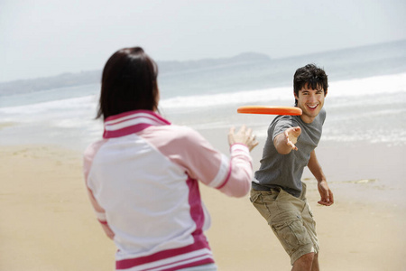 游戏 夫妇 圆盘 飞行 男人 幸福 天空 拉丁语 海滩 夏天