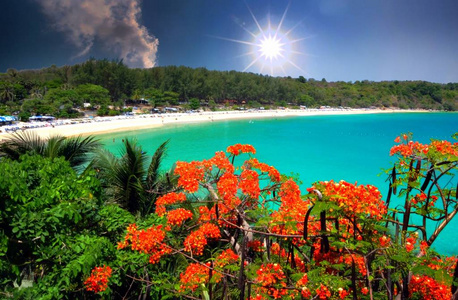 海岸 绿松石 美丽的 泻湖 海湾 天空 泰国 海景 天堂