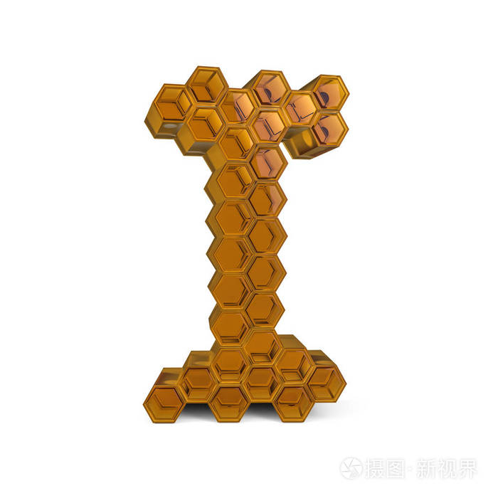 大写字母i大写橙色有光泽的蜂窝状字体三维