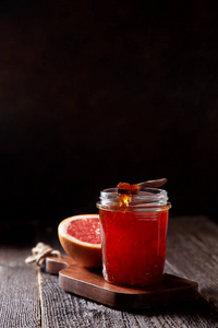 jar with grapefruit jam 