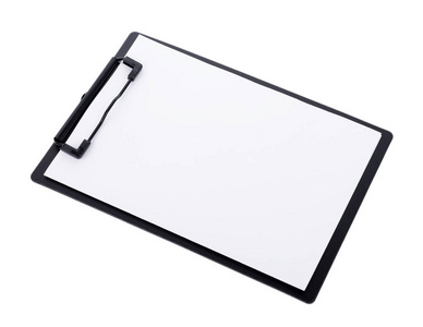 空白纸放在黑色剪贴板上，白底空白