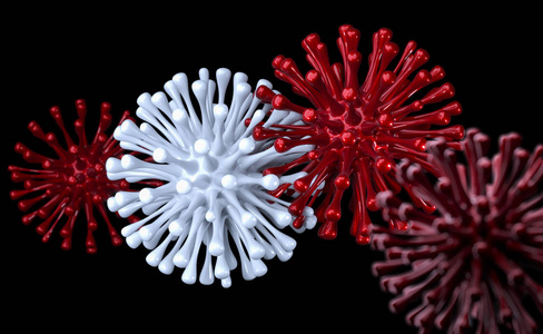 分子病毒。真实的三维渲染病毒在红色和白色。