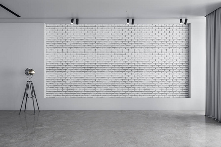 展厅内部和带复印空间的白砖墙