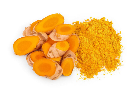 鲜姜根和地姜香料-生姜铁皮关闭新鲜的生姜和粉对木材的黑色背景姜黄