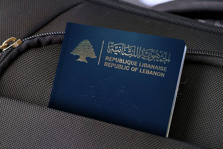 Close up of Lebanon Passport in Black Suitcase Pocket 