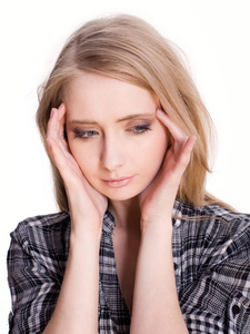 职业 头痛 偏头痛 症状 成人 持有 女士 发烧 黑发 工作